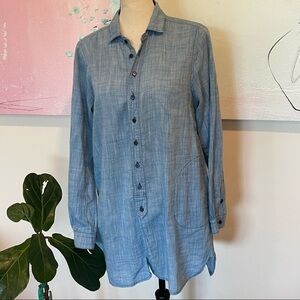 CP SHADES WOMEN'S LONG SLEEVE 100% COTTON Blue SHIFT DRESS TUNIC TOP - SIZE S.